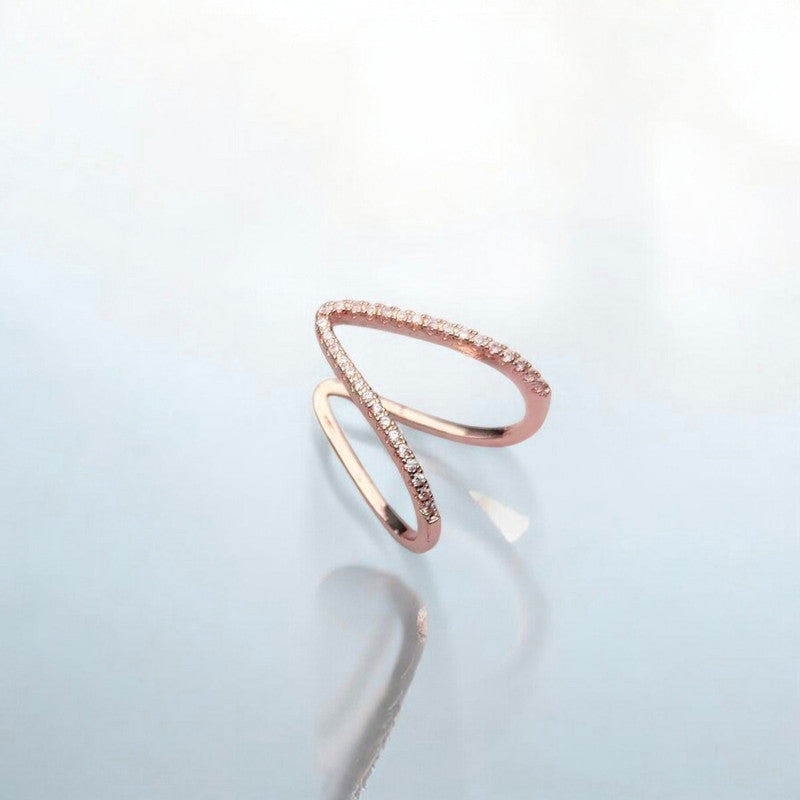 Rose Gold-Plated V Shaped CZ Studded Adjustable Finger Ring