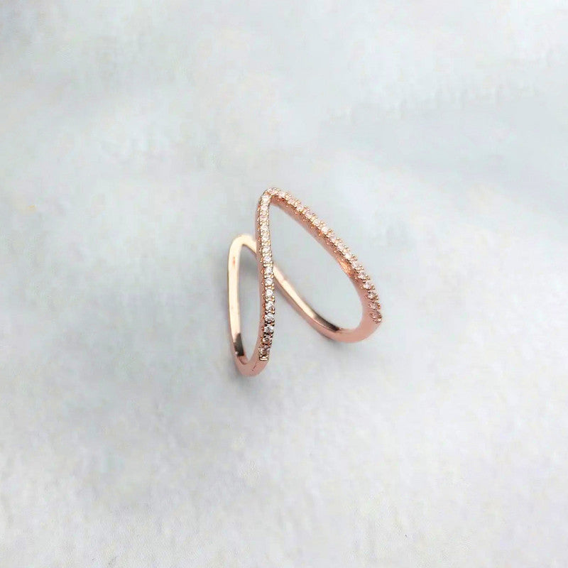 Rose Gold-Plated V Shaped CZ Studded Adjustable Finger Ring