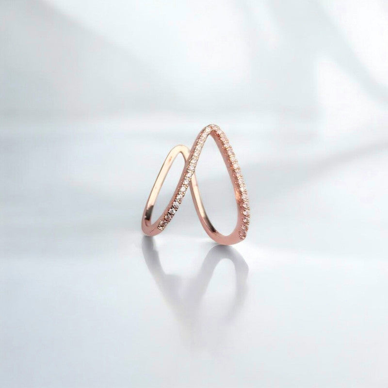 Rose Gold-Plated V Shaped CZ Studded Adjustable Finger Ring