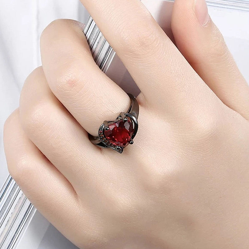 Red Silver-Plated Stone Studded Adjustable Finger Ring