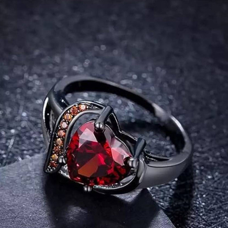 Red Silver-Plated Stone Studded Adjustable Finger Ring