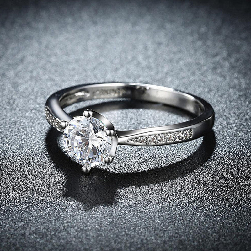 Silver-Plated Solitaire Crystal Adjustable Finger Ring