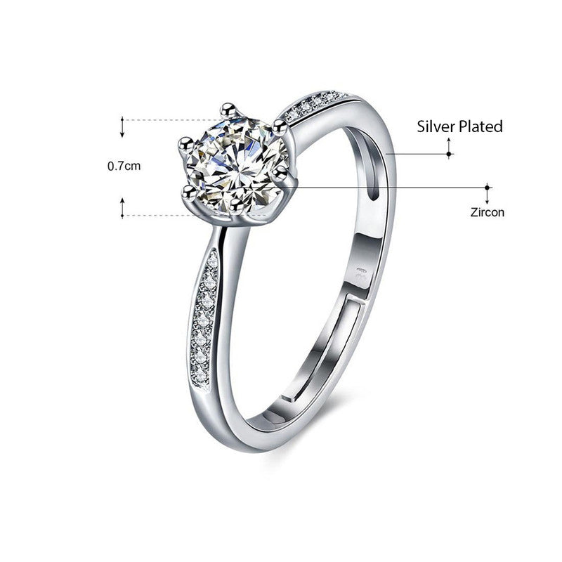 Silver-Plated Solitaire Crystal Adjustable Finger Ring