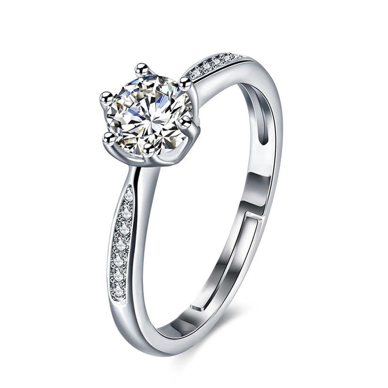 Silver-Plated Solitaire Crystal Adjustable Finger Ring