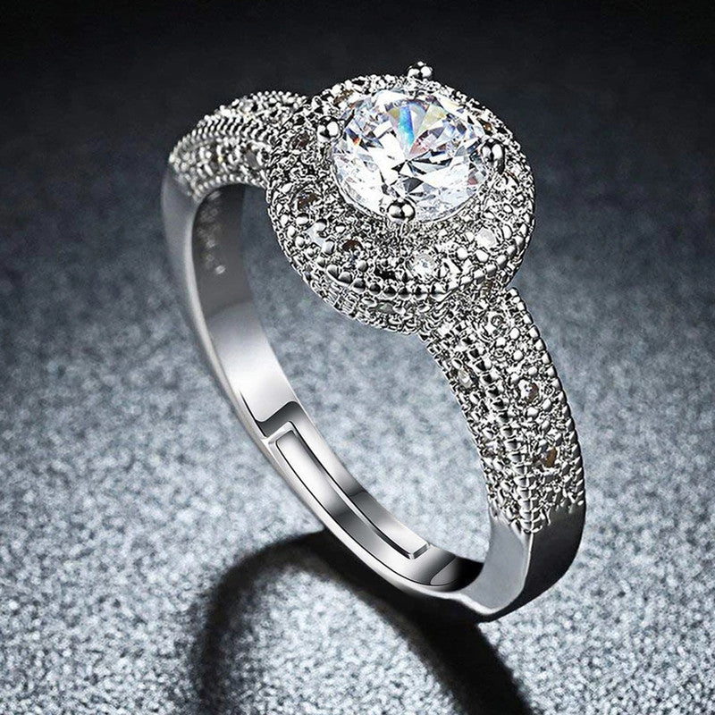 Silver-Plated American Diamond Adjustable Finger Ring