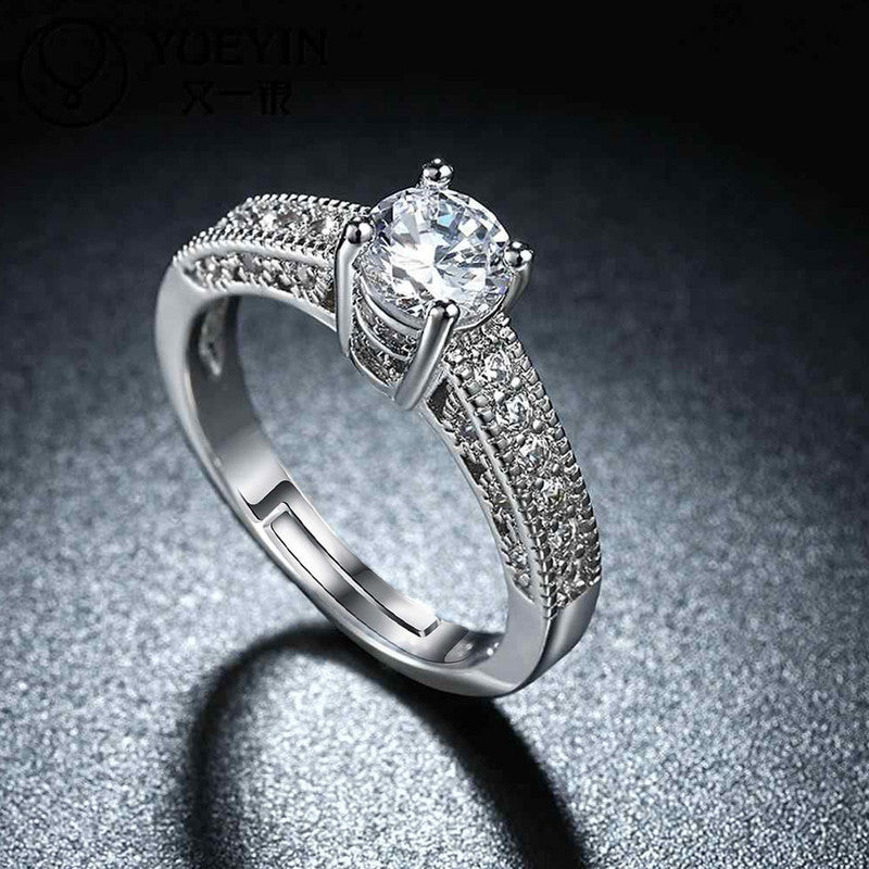 Silver-Plated American Diamond Adjustable Finger Ring