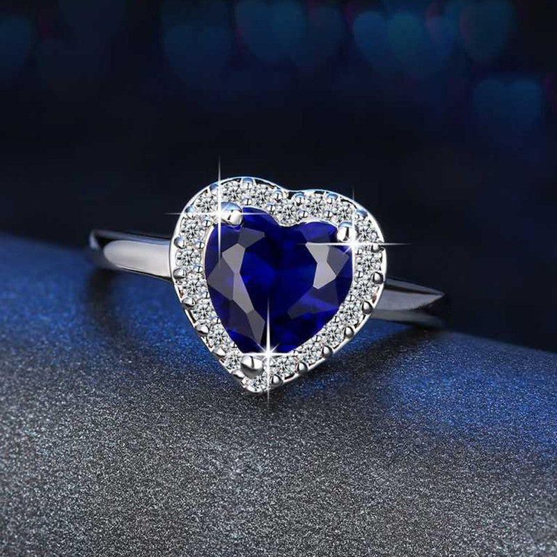 Navy Blue Heart Shaped Adjustable Propose Day Finger Ring