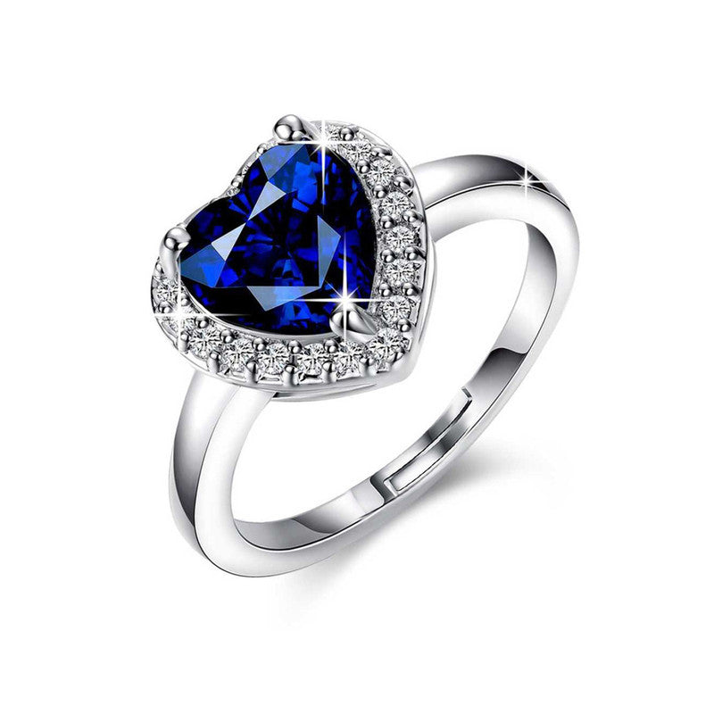 Navy Blue Heart Shaped Adjustable Propose Day Finger Ring