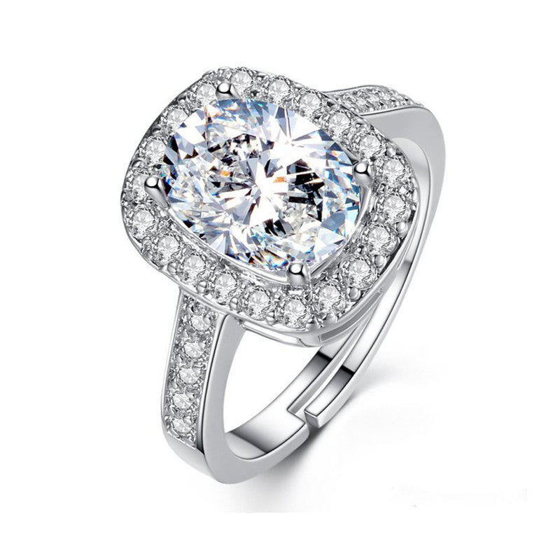 Silver-Plated Geometric American Diamond Adjustable Finger Ring