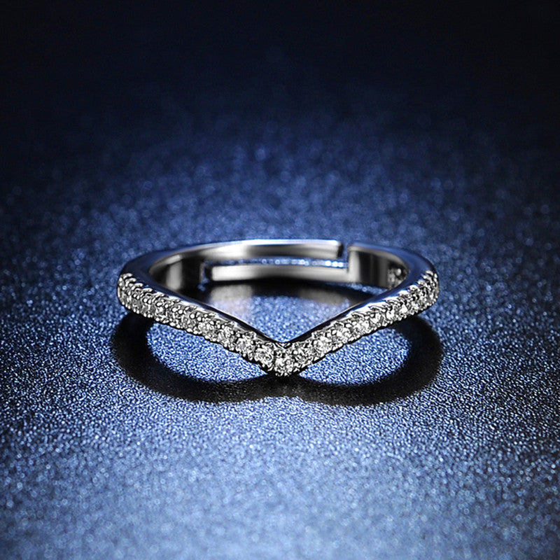 Silver Plated American Diamond Studded V Shape Anti Tarnish Adjustable Finger Ring - MySmartBazaar