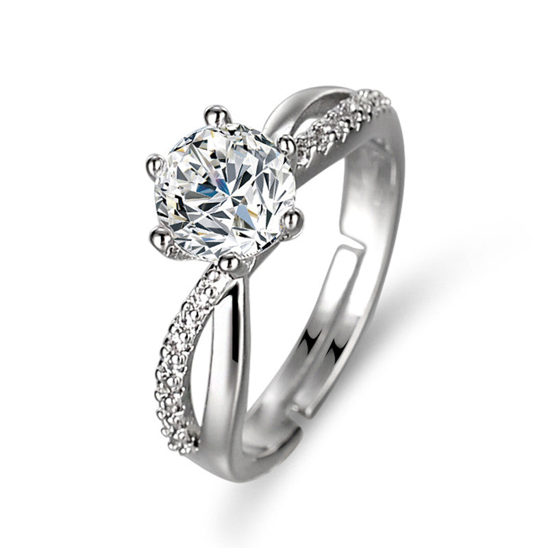 Silver Plated American Diamond Studded Contemporary Anti Tarnish Adjustable Finger Ring - MySmartBazaar