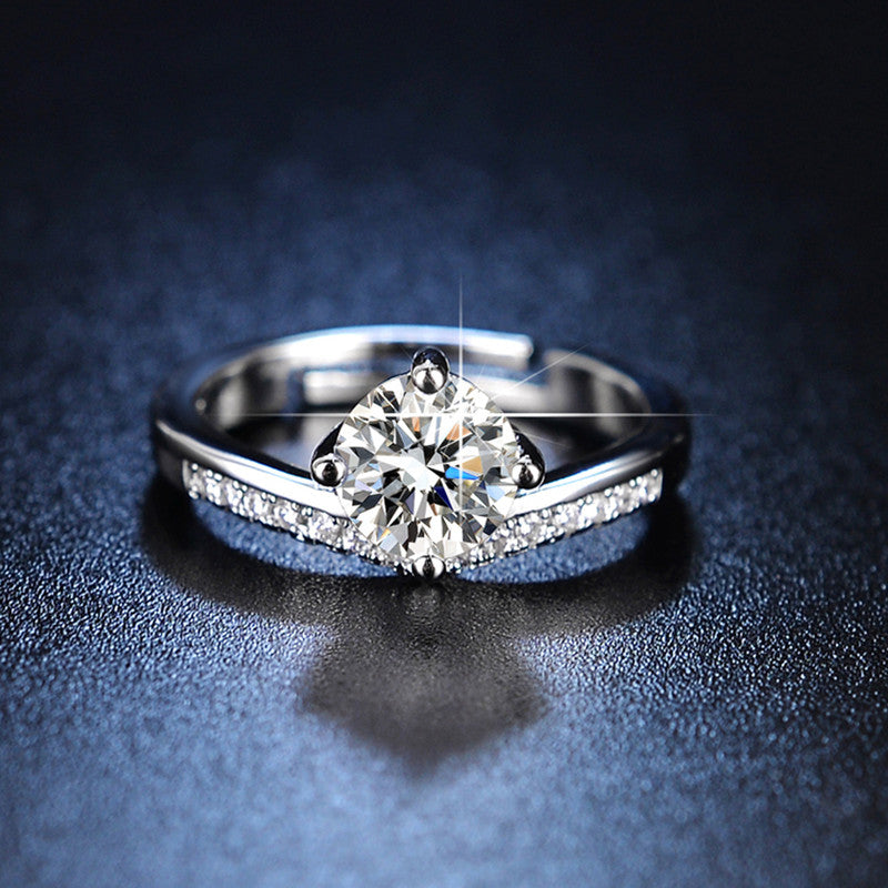 Silver Plated American Diamond Studded Contemporary Solitaire Anti Tarnish Adjustable Finger Ring - MySmartBazaar