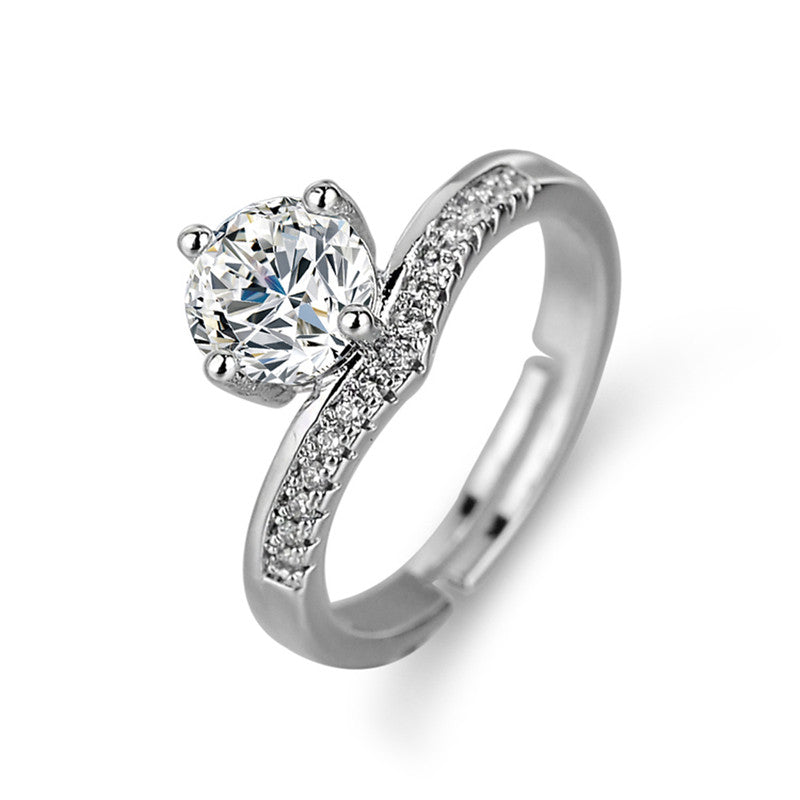 Silver Plated American Diamond Studded Contemporary Solitaire Anti Tarnish Adjustable Finger Ring - MySmartBazaar