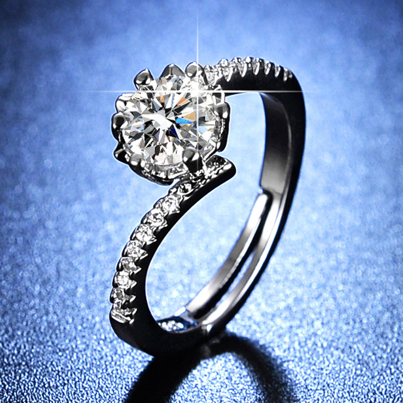 Silver Plated American Diamond Studded Anti Tarnish Design Solitaire Adjustable Finger Ring - MySmartBazaar