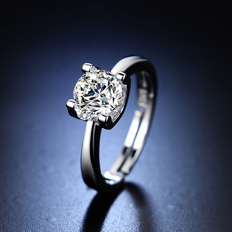 Silver Plated Crystal Studded Anti Tarnish Contemporary Solitaire Adjustable Finger Ring - MySmartBazaar