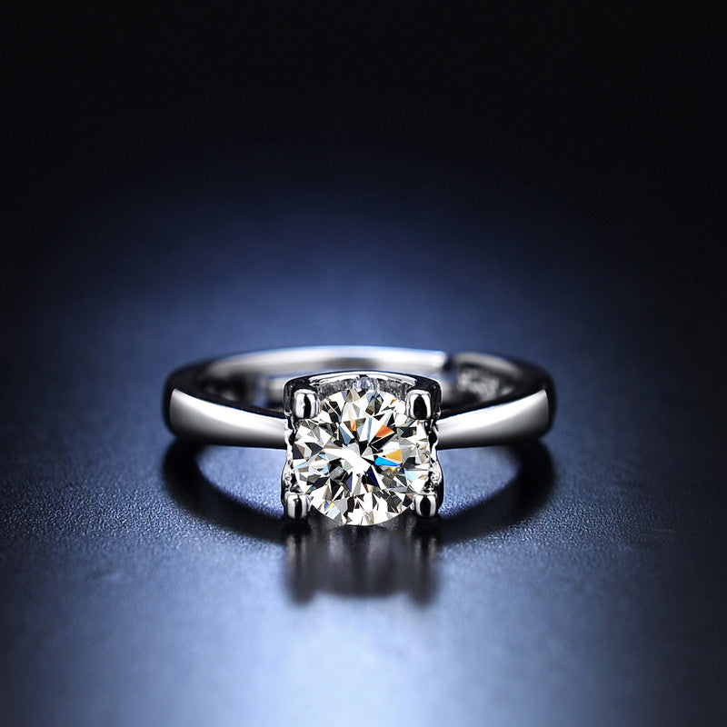 Silver Plated Crystal Studded Anti Tarnish Contemporary Solitaire Adjustable Finger Ring - MySmartBazaar