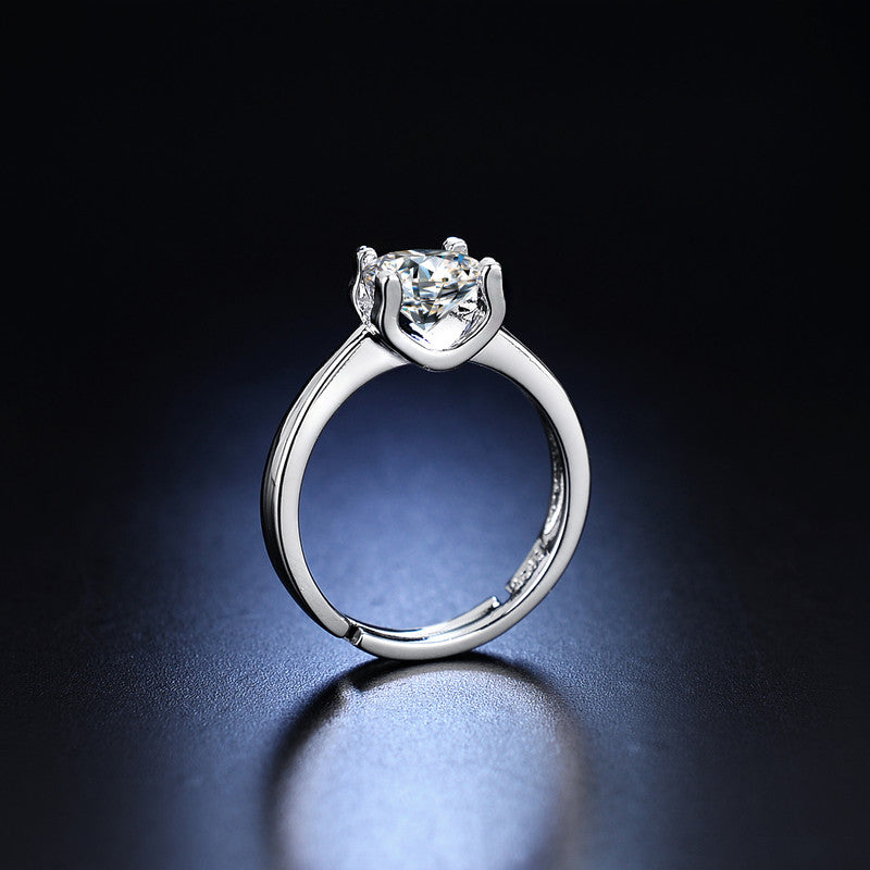 Silver Plated Crystal Studded Anti Tarnish Contemporary Solitaire Adjustable Finger Ring - MySmartBazaar