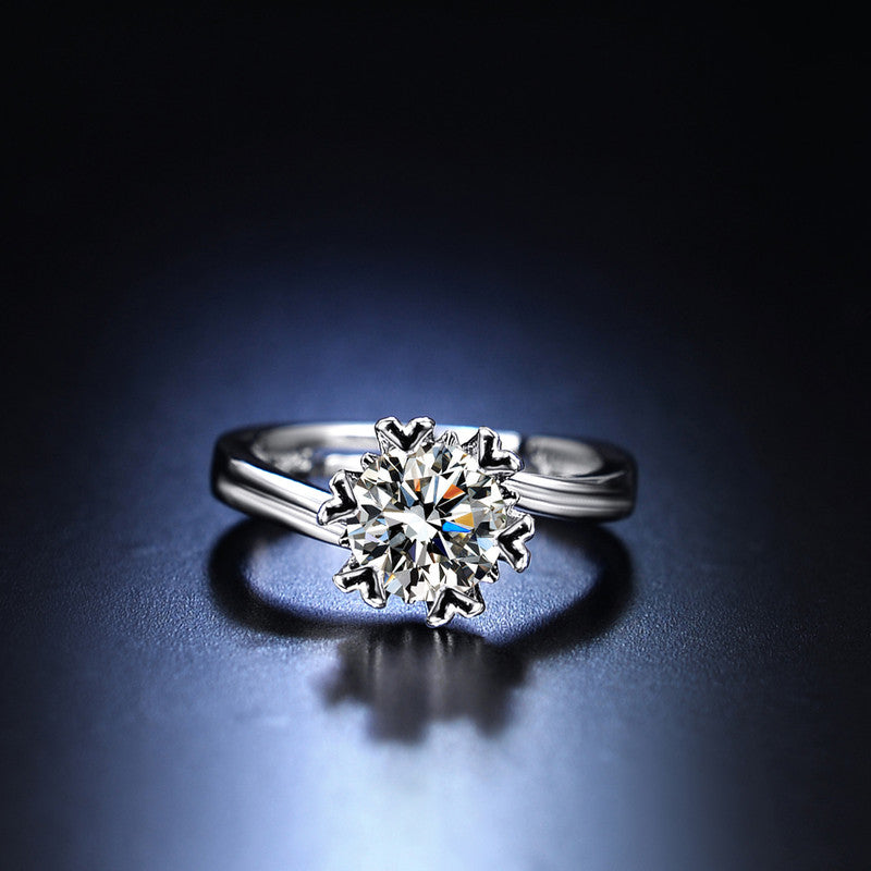 Silver Plated Crystal Studded Contemporary Anti Tarnish Solitaire Adjustable Finger Ring - MySmartBazaar