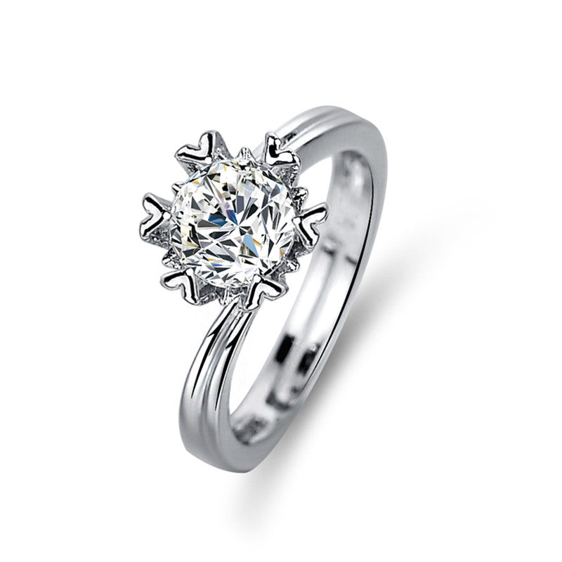 Silver Plated Crystal Studded Contemporary Anti Tarnish Solitaire Adjustable Finger Ring - MySmartBazaar