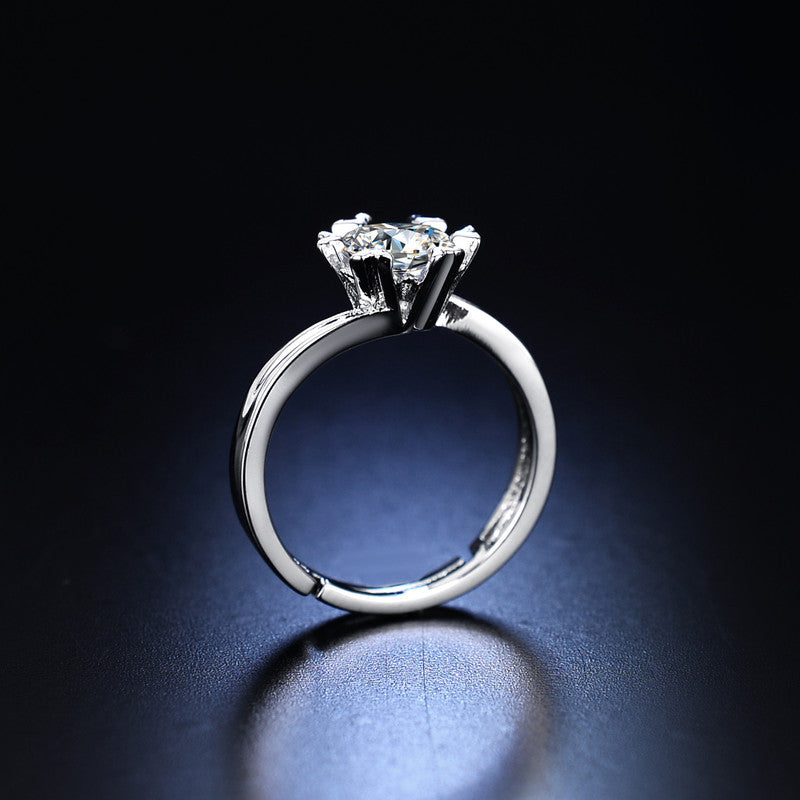 Silver Plated Crystal Studded Contemporary Anti Tarnish Solitaire Adjustable Finger Ring - MySmartBazaar