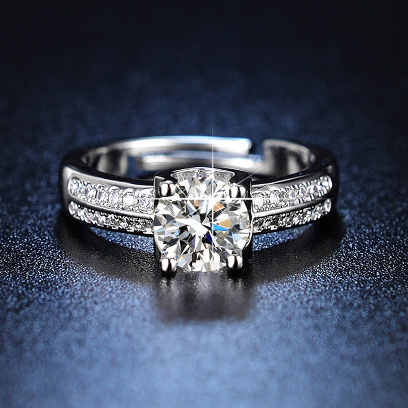Silver Plated American Diamond Studded Contemporary Anti Tarnish Adjustable Finger Ring - MySmartBazaar