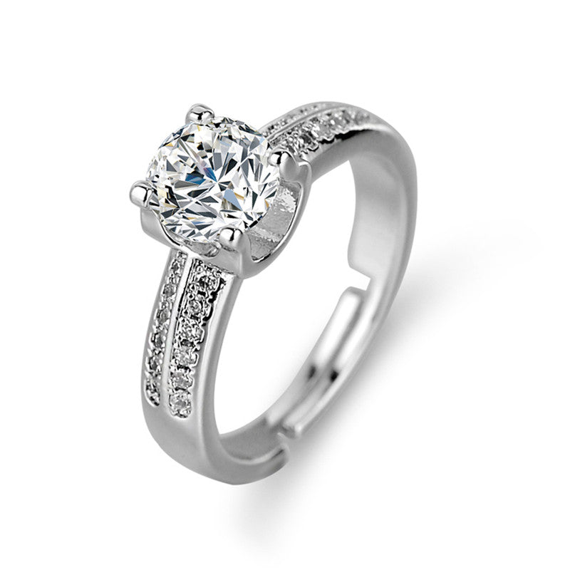 Silver Plated American Diamond Studded Contemporary Anti Tarnish Adjustable Finger Ring - MySmartBazaar