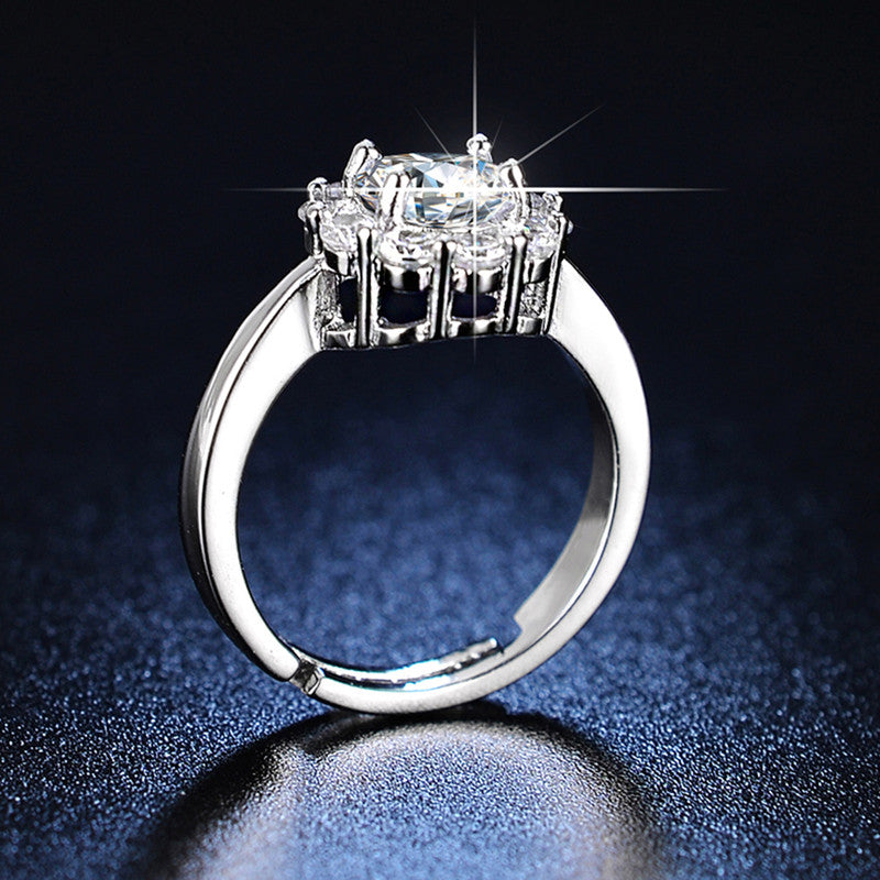 Silver Plated American Diamond Studded Floral Anti Tarnish Solitaire Adjustable Finger Ring - MySmartBazaar
