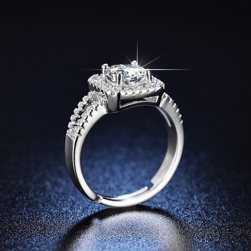 Silver Plated American Diamond Studded Geometrical Anti Tarnish Solitaire Adjustable Finger Ring - MySmartBazaar