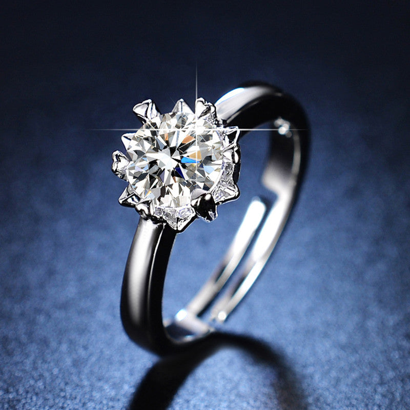 Silver Plated Crystal Studded Contemporary Anti Tarnish Solitaire Adjustable Finger Ring - MySmartBazaar