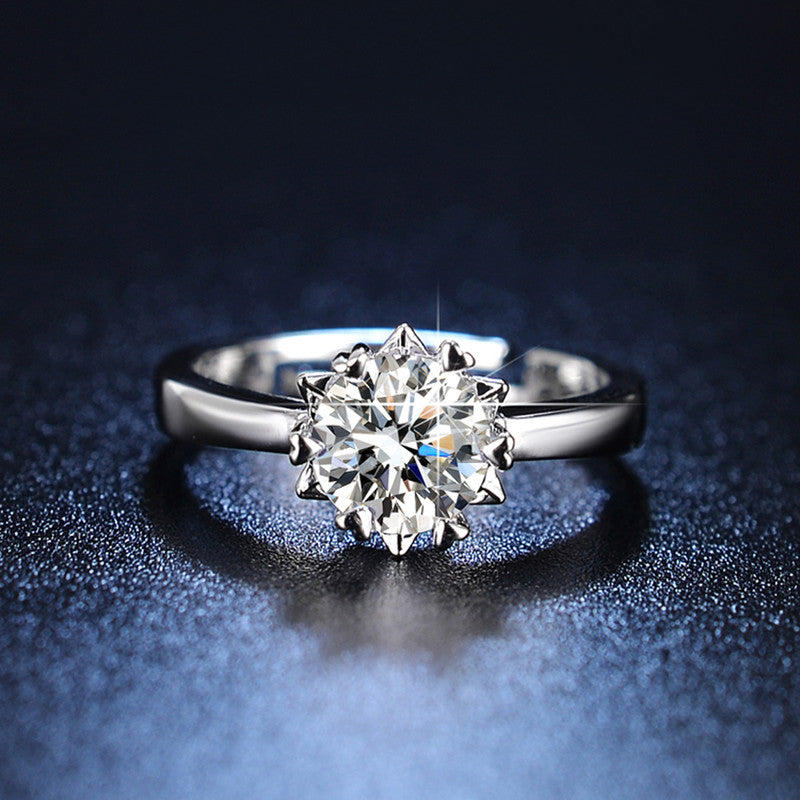 Silver Plated Crystal Studded Contemporary Anti Tarnish Solitaire Adjustable Finger Ring - MySmartBazaar