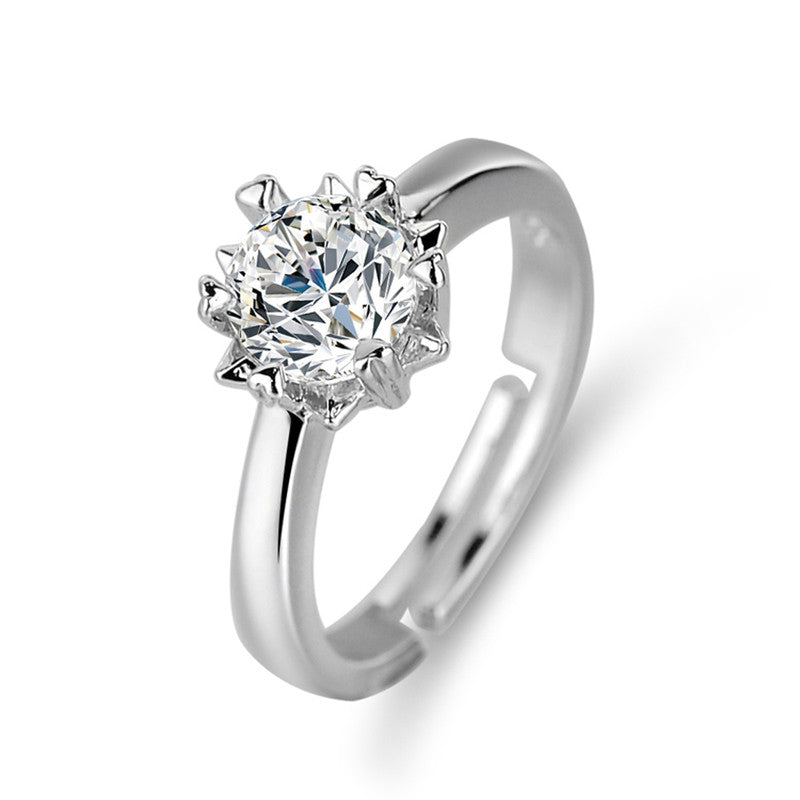 Silver Plated Crystal Studded Contemporary Anti Tarnish Solitaire Adjustable Finger Ring - MySmartBazaar