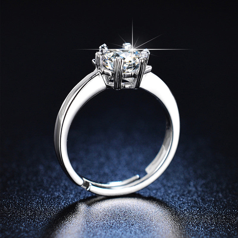 Silver Plated Crystal Studded Contemporary Anti Tarnish Solitaire Adjustable Finger Ring - MySmartBazaar