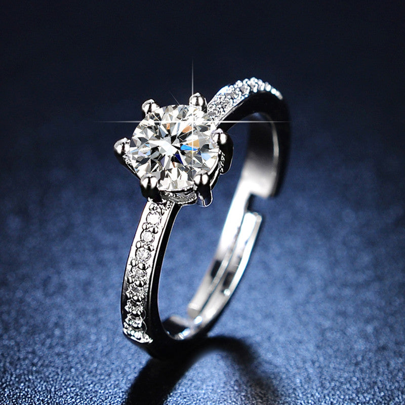 Silver Plated American Diamond Studded Anti Tarnish Solitaire Adjustable Finger Ring - MySmartBazaar