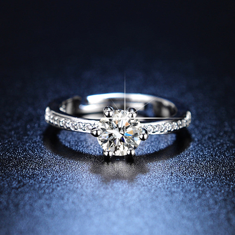 Silver Plated American Diamond Studded Anti Tarnish Solitaire Adjustable Finger Ring - MySmartBazaar