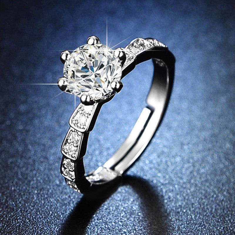 Silver Plated American Diamond Studded Anti Tarnish Solitaire Adjustable Finger Ring - MySmartBazaar