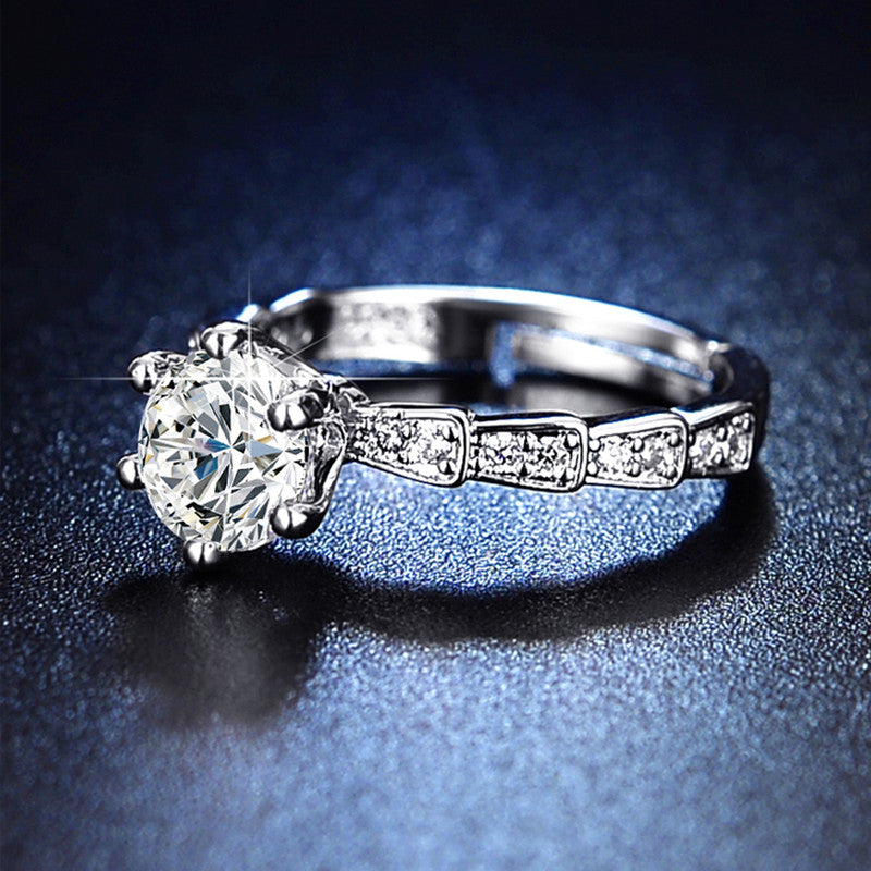 Silver Plated American Diamond Studded Anti Tarnish Solitaire Adjustable Finger Ring - MySmartBazaar