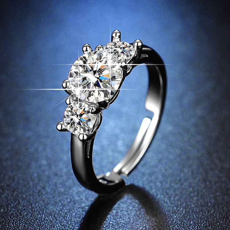 Silver Plated Crystal Studded Contemporary Anti Tarnish Solitaire Adjustable Finger Ring - MySmartBazaar