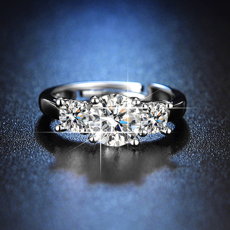 Silver Plated Crystal Studded Contemporary Anti Tarnish Solitaire Adjustable Finger Ring - MySmartBazaar