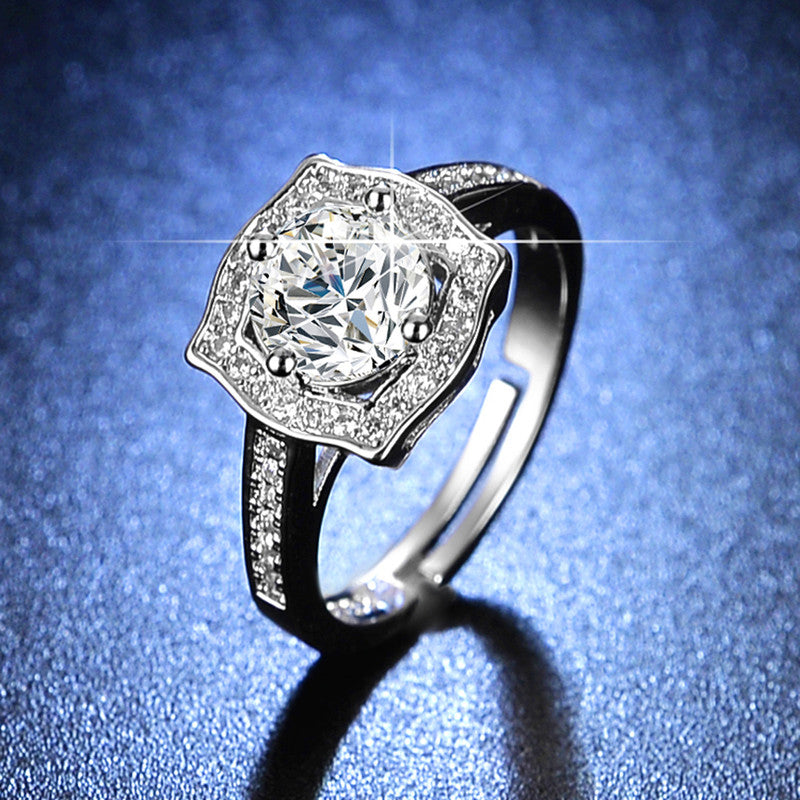 Silver Plated Crystal Studded Contemporary Anti Tarnish Solitaire Adjustable Finger Ring - MySmartBazaar