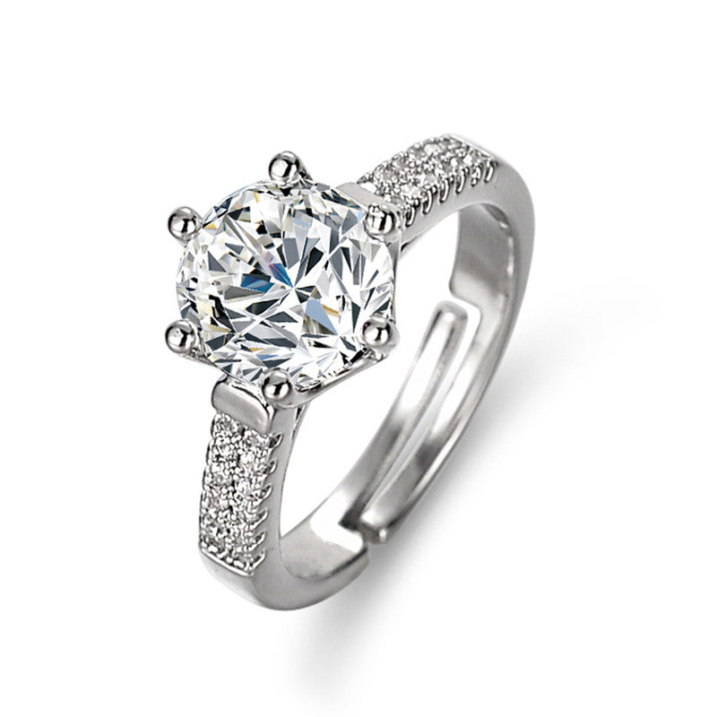 Silver Plated American Diamond Studded Contemporary Anti Tarnish Solitaire Adjustable Finger Ring - MySmartBazaar