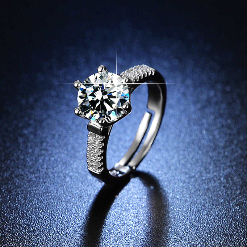 Silver Plated American Diamond Studded Contemporary Anti Tarnish Solitaire Adjustable Finger Ring - MySmartBazaar
