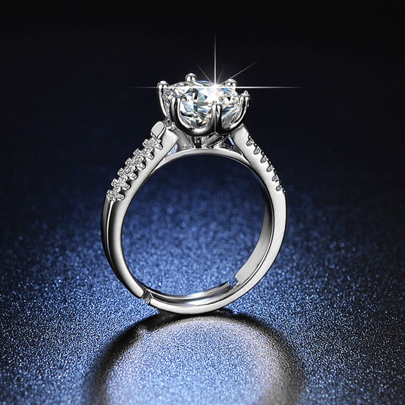 Silver Plated American Diamond Studded Contemporary Anti Tarnish Solitaire Adjustable Finger Ring - MySmartBazaar