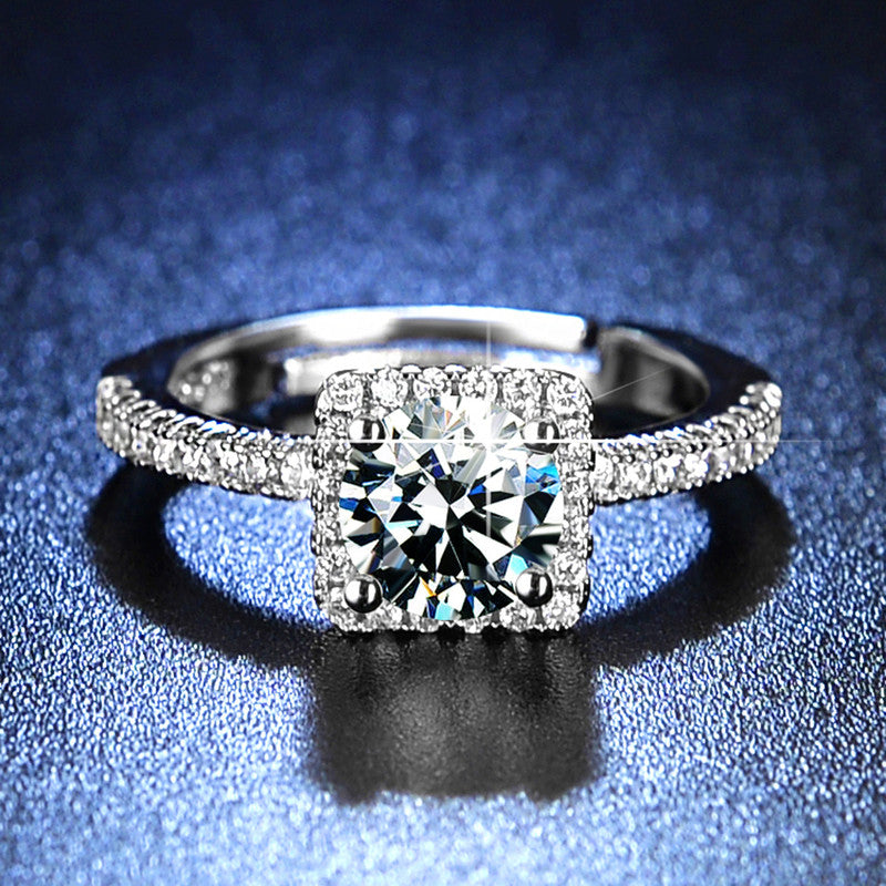 Silver Plated Crystal Studded Anti Tarnish Square Shape Solitaire Adjustable Finger Ring - MySmartBazaar