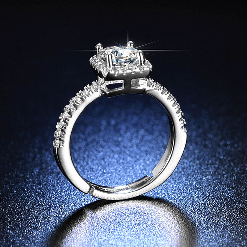 Silver Plated Crystal Studded Anti Tarnish Square Shape Solitaire Adjustable Finger Ring - MySmartBazaar