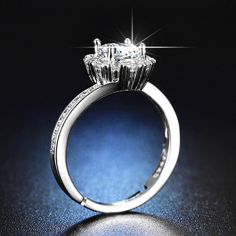 Silver Plated American Diamond Studded Contemporary Anti Tarnish Solitaire Adjustable Finger Ring - MySmartBazaar