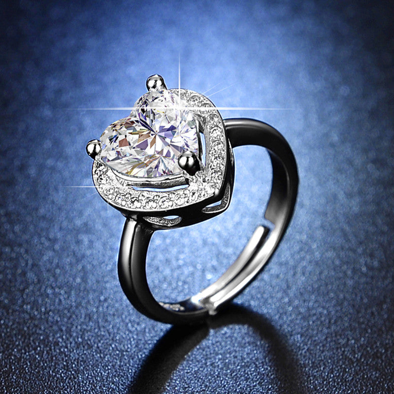 Silver Plated Crystal Studded Heart Shape Anti Tarnish Adjustable Finger Ring - MySmartBazaar