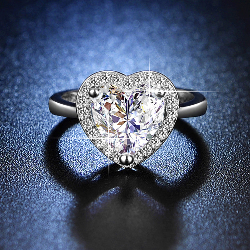 Silver Plated Crystal Studded Heart Shape Anti Tarnish Adjustable Finger Ring - MySmartBazaar