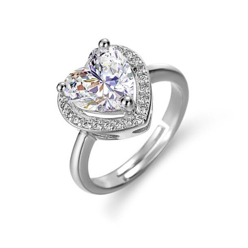 Silver Plated Crystal Studded Heart Shape Anti Tarnish Adjustable Finger Ring - MySmartBazaar