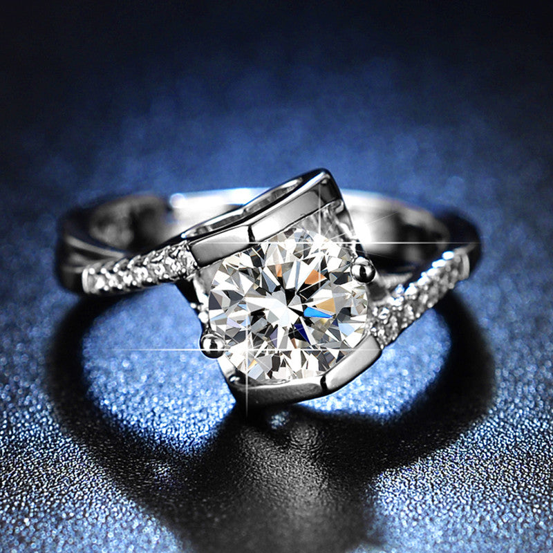 Silver Plated Crystal Studded Heart Themed Anti Tarnish Solitaire Adjustable Finger Ring - MySmartBazaar