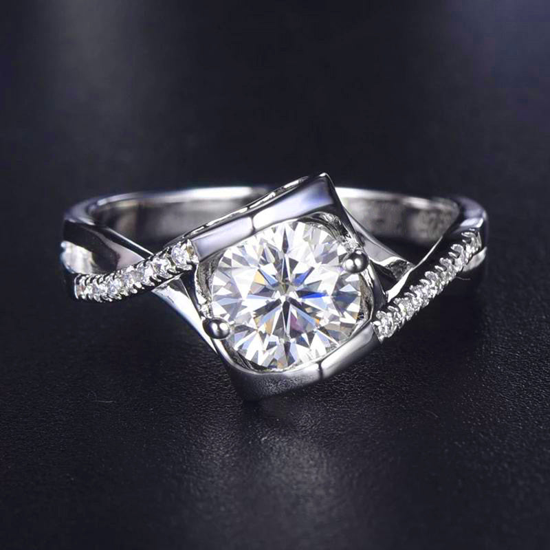 Silver Plated Crystal Studded Heart Themed Anti Tarnish Solitaire Adjustable Finger Ring - MySmartBazaar